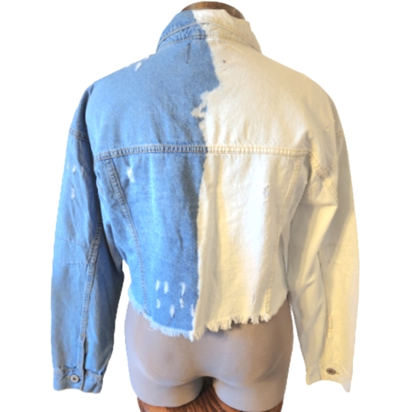 HALF & HALF ☆ ADORABLE ☆ BLEACH DYED ☆ DENIM JACKET ☆ 2x ☆ NWT - Picture 5 of 10